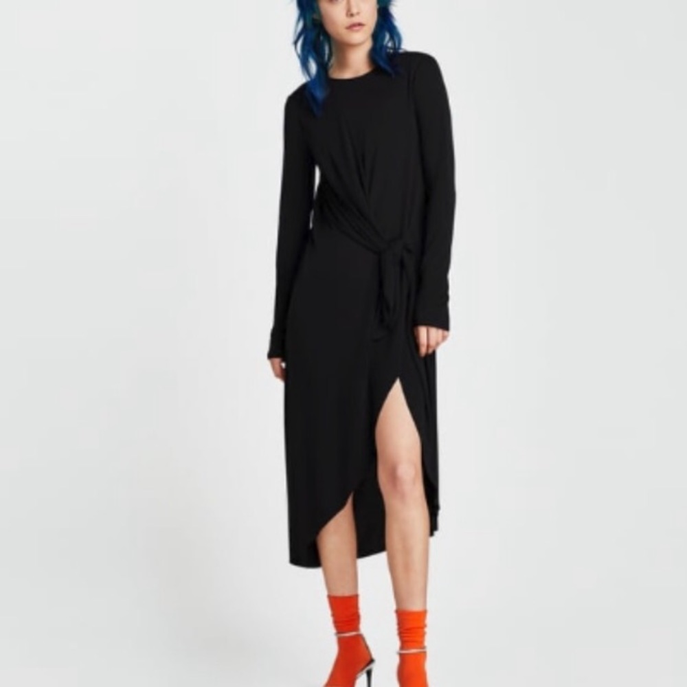 NWT-Zara Black Knotted Tunic Dress